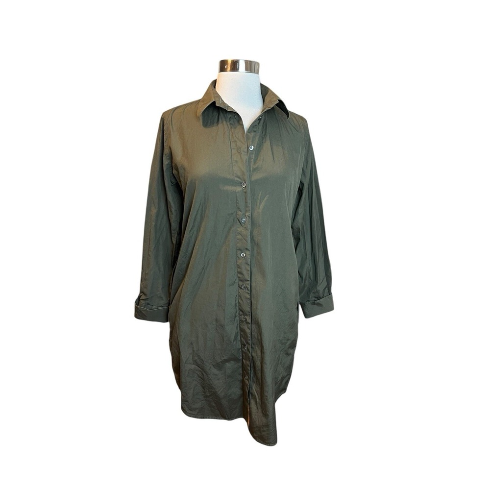 CLARIDGE + KING Shirt Dress Size Small Olive Green Long Sleeve With Pockets